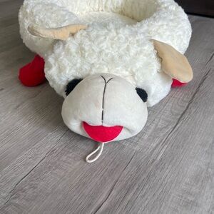 Plush Lambchop dog bed- White and Red